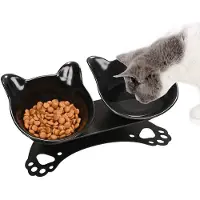 Unyqoos 2‑in‑1 Futter- & Trinknapf-Set für Katze & kleinen Hund, transparente Schalen, ergonomische 15°-Neigung, abnehmbar, rutschfeste Basis, ungiftig