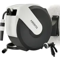 Arebos Schlauchtrommel 35 m Gartenschlauchaufroller Automatische Wandschlauchbox 180° schwenkbar Stop-Funktion 7 Sprüharten Handbrause