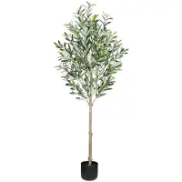 Unyqoos Künstlicher Olivenbaum 150 cm, grün – lebensechte Dekopflanze mit Beton-Topf, pflegefrei für Wohn- & Bürodeko