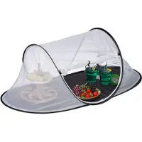 Relaxdays Fliegenhaube Lebensmittel, gegen Fruchtfliegen, groß, Obst & Kuchen, Insektenhaube, 40x107x58 cm, weiß-schwarz