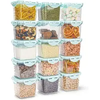 Unyqoos Set – 15 transparente Frischhaltedosen 650 ml (11×10 cm), BPA-freier Kunststoff, luftdichte blaue Deckel, gefrier- & mikrowellengeeignet (ohne Deckel)