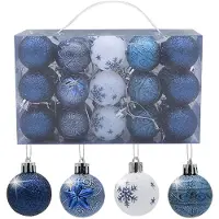 Unyqoos 30er-Set unzerbrechliche Weihnachtskugeln, 4 Designs, Ø 4 cm, Kunststoff, blau-weiß – festliche Deko für Baum, Haus & Garten
