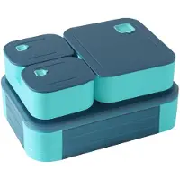 Unyqoos Kinder-Lunchbox 1100 ml – 3‑in‑1 Brotdosen-Set mit separaten Fächern, auslaufsicher (Silikon-Dichtung & Clips), BPA-frei, stapelbar, mikrowellenfest (außer Deckel), spülmaschinenfest