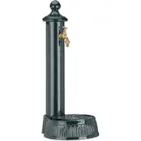 Relaxdays Standbrunnen, Antik-Stil, Nostalgie, Garten, Terrasse, Wasserhahn, Becken, HxBxT: 61 x 25 x 31 cm, dunkelgrün