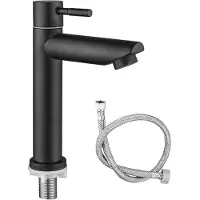 Unyqoos Schwarze Kaltwasserarmatur aus Edelstahl (304) – Einhebel-Waschtischhahn für Bad, Gästetoilette & Waschraum, inkl. Montagezubehör