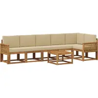 vidaXL Outdoor-Sofagarnitur mit Kissen 7 pcs Natur und Beige Polyester