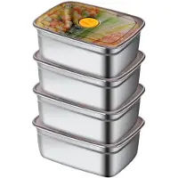 Unyqoos 4er-Set Edelstahl-Vorratsdosen 4 x 1200 ml – 304 Edelstahl, auslaufsichere BPA-freie Deckel, stapelbar, mit Fächern