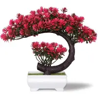 Unyqoos Kunstbonsai in Magenta – lebensechte, pflegefreie Dekopflanze für Wohnzimmer, Büro, Schlafzimmer, Regal, Fensterbank & Schreibtisch