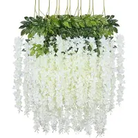 Unyqoos Künstlicher Blauregen – 12er-Set weiße Deko-Ranken (110 cm) aus Seide & Kunststoff, realistisch, ideal für Hochzeit, Feier und Zuhause