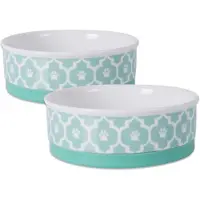 Unyqoos Porzellan-Keramik-Futternapf 2er-Set für Katzen & Hunde, Aqua, Ø 15,2 cm × H 5,1 cm, spülmaschinenfest, rutschfest