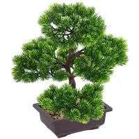 Unyqoos Künstliche Bonsai im Topf, 33 cm – grüne Deko-Bonsaipflanze aus Kunststoff mit echtem Sand, pflegefrei für Büro & Wohnraum