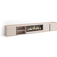 Skraut Home TV-Möbel Holzeffekt beige 315x35x50cm Kamin mit Feuereffekt XXL