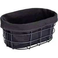 Unyqoos Brotkorb aus schwarzem Metall mit waschbarem Baumwoll‑Einsatz für Außen, 27 x 17 x 11,5 cm