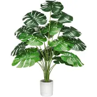 Unyqoos Künstliche Palme 75 cm – grün, pflegeleicht aus hochwertigem Kunststoff, für Innen & Außen, inkl. Topf, Dekosteine & 18 Blätter, realistische Optik