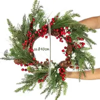 Unyqoos Weihnachtskranz mit Tannenzapfen und roten Beeren – dekorativer Tür- & Tischkranz, natürliche Deko, Ø ca. 40 cm