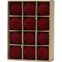Unyqoos 12er-Set rote Samt-Weihnachtskugeln Ø 8 cm – unzerbrechliche Kunststoffkugeln mit geflockter Textur, 3 Designs (glatt, gewellt, gestreift), mit Aufhängekordel