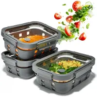 Unyqoos Borosilikat-Glas Meal-Prep-Set 3×1020 ml – auslaufsichere Aufbewahrungsdosen mit Silikon-Schutzmantel & Dampfventil, mikrowellenfest