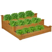 Relaxdays Hochbeet 3 Etagen, Stufenbeet HBT: 46 x 122 x 122 cm, Tannenholz, Pflanztreppe für Garten & Terrasse, natur