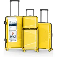 4FLY Hartschalen Reisekoffer Set 4-teilig (S/M/L/XL) – mit TSA-Schloss, 4 Spinner-Doppelrollen, Kosmetiktasche, Handgepäck und Aufgabegepäck