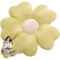 Unyqoos 3D-Blumenkissen Ø40 cm – grünes Dekokissen aus ultrazartem Plüsch, PP-Füllung, komfortables Sitz- & Zierkissen