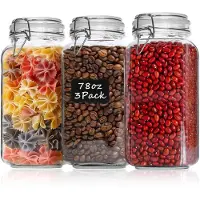 Unyqoos 3er-Set quadratische luftdichte Vorratsgläser aus Glas mit Bügelverschluss – transparente Aufbewahrung für Gewürze, Mehl & Kaffee, inkl. wiederverwendbarer Etiketten