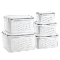 Unyqoos 5‑teiliges Frischhaltedosen‑Set für Kühlschrank mit abnehmbaren Siebeinsätzen, 6,2/4,15/3,15/1,7/0,8 l, BPA‑frei