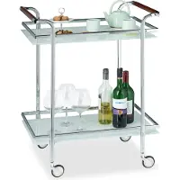 Relaxdays Servierwagen Milchglas, Servicewagen, Teewagen, mit 2 Ablagen, offen, Deluxe Rollen, HBT 85x66x43 cm, silber