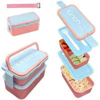Unyqoos Doppellagige auslaufsichere Lunchbox 1.400 ml (900+500) mit Besteck – BPA‑freies PP, mikrowellen-, kühlschrank- & spülmaschinengeeignet