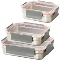 Unyqoos Edelstahl-Vorratsdosen 3‑teilig, luftdichte Silikondeckel, SUS 304, stapelbar, spülmaschinen-, gefrier- und ofenfest (ohne Deckel) – 700/1100/1700 ml