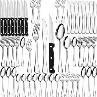 Unyqoos 48-teiliges Besteckset komplett für 8 Personen – Edelstahl, ergonomische Griffe, inkl. 8 Steakmesser, spiegelpoliert & spülmaschinenfest