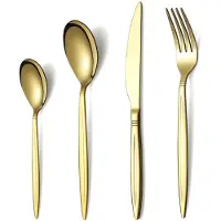 Unyqoos 24-teiliges Besteckset Gold – Edelstahl mit Titan-Gold-Beschichtung, für 6 Personen (6 Messer, 6 Gabeln, 6 Esslöffel, 6 Teelöffel)