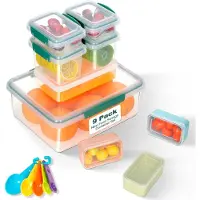 Unyqoos 9‑teiliges Frischhaltedosen-Set – luftdicht & auslaufsicher, BPA‑frei, gefrier-, mikrowellen- und spülmaschinengeeignet, mit Maßlöffeln