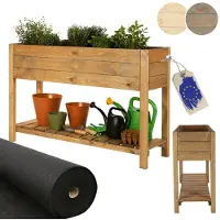 MODO24 Hochbeet Holz, Ablagefach, Pflanzkübel auf Beinen, Pflanzkasten, Kiefernholz, Wetterfest, Balkon, Garten, 78x40x118 cm, Braun, OBM