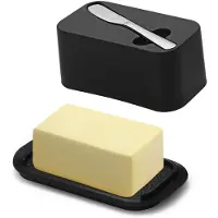 Unyqoos Butterdose mit Deckel & Edelstahlmesser – platzsparender Kunststoff-Butterbehälter, stapelbar für Küche und Kühlschrank