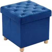 Unyqoos Sitzhocker mit Stauraum – faltbarer Aufbewahrungs-Hocker, 40 L, Samtbezug, Holzfüße, 40×40×40 cm, blau, für Wohn- & Schlafzimmer