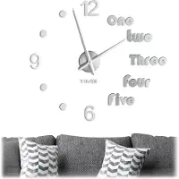 Relaxdays Wanduhr DIY, mit Zahlen & Worten, Uhr Wandtattoo zum Aufkleben, Größe variabel, moderne 3D Wanduhr, silber
