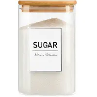 Vivalto | Glasbehälter - Vorratsglas - 1,2 l - Transparent - für Zucker - mit Bambusdeckel - Glas