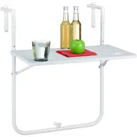 Relaxdays Balkon Hängetisch, klappbar, 3-Fach höhenverstellbar, Tischplatte in Holzoptik, B x T: 59,5 x 35,5 cm, weiß