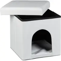 Relaxdays Hundebox Sitzhocker, HxBxT:38x38x38cm, stabil, Tierhöhle für Hunde/Katzen, Kunstleder, abnehmbarer Deckel,weiß
