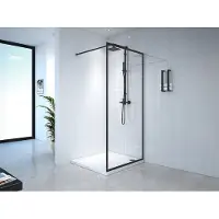 Vente-unique Duschwand für begehbare Dusche - 100 x 200 cm - Schwarz matt - Gehärtetes Glas - AMBERI