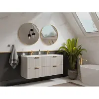 Vente-unique Rillenförmiger Hängeschrank mit Einbaubecken - Beige - 120 cm - ZEVARA
