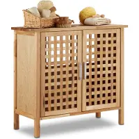 Relaxdays Waschbeckenunterschrank Walnuss, HxBxT:61x66x29cm, widerstandsfähig, für Bad/Waschtisch, helles Holz, natur