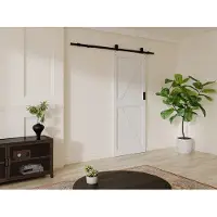 Vente-unique Schiebetür mit Laufschienensystem - Holz & MDF - Weiß - 205 x 83 cm - NEFARA