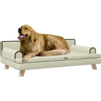 PawHut Sofa für Hund und Katze, skandinavisches Design, abnehmbares weiches Kissen, Füße aus Massivholz, 100 x 62 x 32 cm, Beige