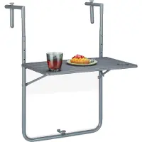 Relaxdays Balkonhängetisch klappbar, BxT: 59,5 x 60 cm, 3-fach höhenverstellbar, 2 Getränkehalter, Geländertisch, grau