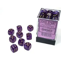Chessex Borealis 12mm d6 Royal Purple/gold Luminary Dice Block (36 dice)