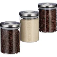 Relaxdays Vorratsglas 3er Set, je 750ml, luftdicht, Edelstahl Deckel, für Müsli, Reis & Tee, Küchenbehälter, transparent