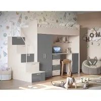 EURO-MEBLE Etagenbett FELIX 4S – Hochglanz oder Matt – Kinderbett, Hochbett, MIT Matratze und Lattenrost (Kaschmir + Grau Glanz)