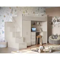 EURO-MEBLE Etagenbett FELIX 4S – Hochglanz oder Matt – Kinderbett, Hochbett, MIT Matratze und Lattenrost (Kaschmire + Beige, Glanz)