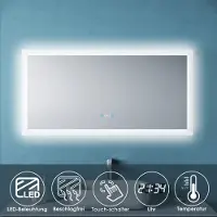 Sonni 120x60cm Badspiegel mit LED Beleuchtung Beschlagfrei Wandspiegel Touch-Schalter mit Uhr und Temperaturanzeige IP44